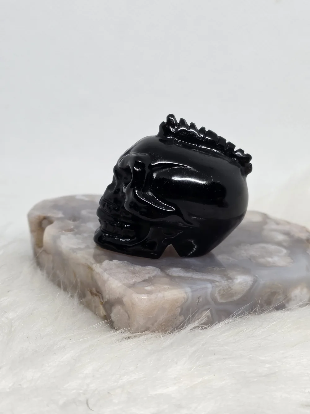 1 Pc Black Obsidian Mohawk Skull | Natural Crystal Skull Carving | Gothic